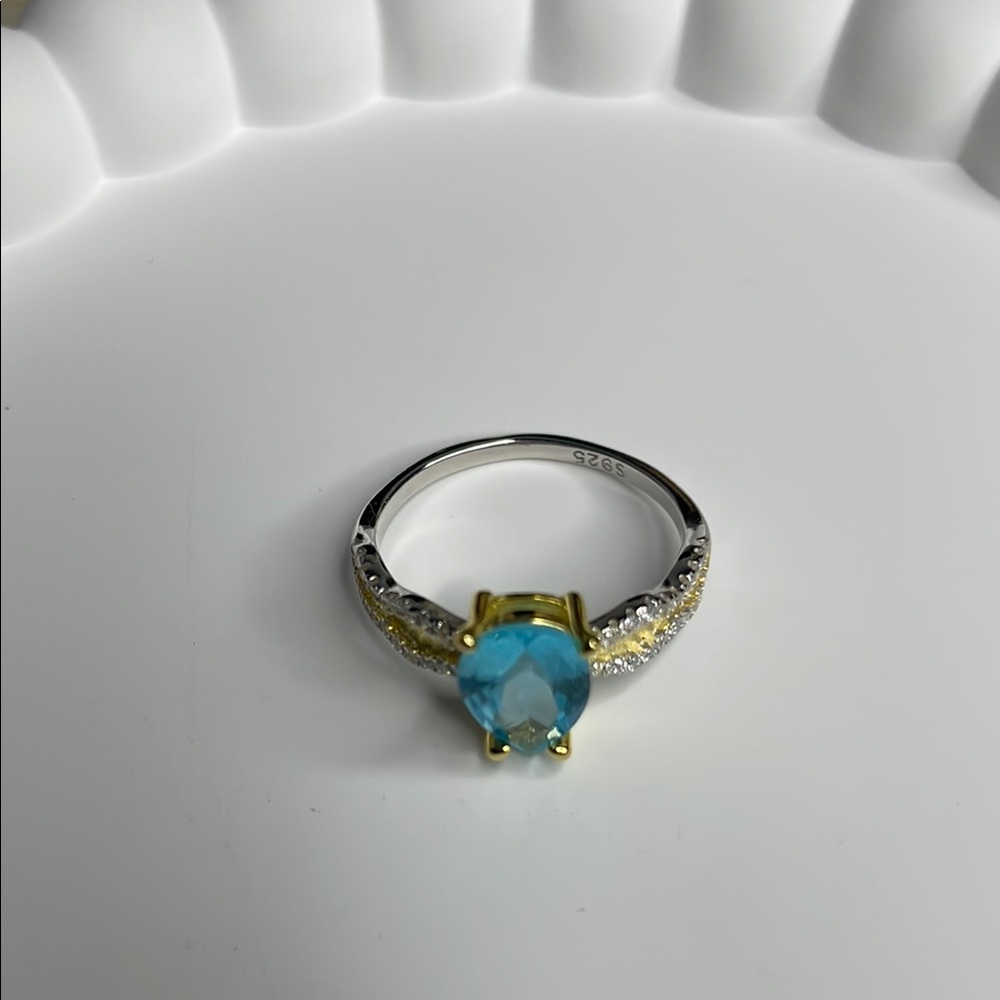 S925 Elegant Blue and Silver Ring aquamarine - Picture 5 of 8